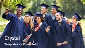  Presentation with technology students - Presentation design featuring education graduation technology and people background and a navy blue colored foreground