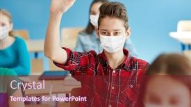  Presentation with medical face mask - Slide deck having education-healthcare-and-pandemic-concept background and a tawny brown colored foreground