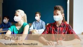  Presentation with medical books - PPT theme having education-healthcare-and-pandemic-concept background and a coral colored foreground