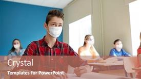  Presentation with medical books - Audience pleasing slide set consisting of education-healthcare-and-pandemic-concept backdrop and a coral colored foreground