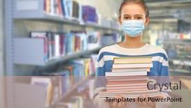  Presentation with medical books - PPT theme enhanced with education-healthcare-and-pandemic-concept background and a coral colored foreground