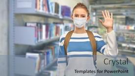  Presentation with medical library - Audience pleasing slide set consisting of education-healthcare-and-pandemic-concept backdrop and a seafoam green colored foreground