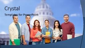  Presentation with school building - Slide deck consisting of education high school and people background and a light blue colored foreground