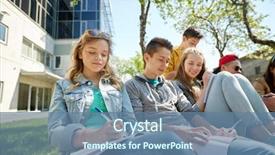  Presentation with high school students - Presentation theme having education high school and people concept - group of happy teenage students with notebooks learning at campus yard background and a seafoam green colored foreground