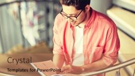  Presentation with book stairs - PPT theme consisting of education-high-school-learning background and a coral colored foreground