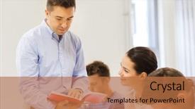  Presentation with education teamwork - Slides with education high school teamwork background and a coral colored foreground