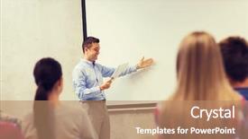  Presentation with high technology - Beautiful slide set featuring education high school technology and people concept - smiling teacher with notepad laptop computer standing in front of students and showing something on white board in classroom backdrop and a coral colored foreground