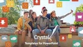  Presentation with high technology - Cool new PPT theme with education high school technology and people concept - group of happy teenage students or friends taking selfie by smartphone over media icons backdrop and a tawny brown colored foreground