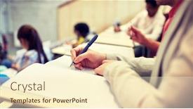  Presentation with exam - PPT theme having education-high-school-university-learning background and a cream colored foreground