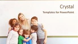  Presentation with whiteboard kids - Cool new PPT theme with education inclizion - group of kids backdrop and a cream colored foreground