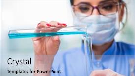  Presentation with laboratory chemical - Presentation with education industry - woman doctor doing chemical tests background and a  colored foreground