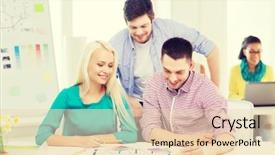  Presentation with interior design office - Slides featuring education interior design and office concept - smiling interior designers with color samples and blueprint in office background and a lemonade colored foreground