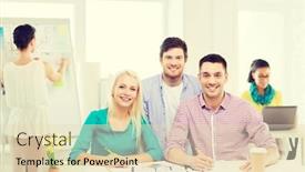  Presentation with interior design office - Slides with education interior design and office concept - smiling interior designers with color samples and blueprint in office background and a lemonade colored foreground