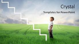  Presentation with meadow - Cool new presentation design with education kids - child standing on a green backdrop and a light blue colored foreground