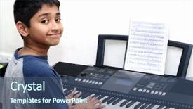  Presentation with music kids - Beautiful theme featuring education kids - handsome indian boy learning music backdrop and a ocean colored foreground