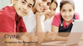  Presentation with classroom - Audience pleasing theme consisting of education kids - happy children smiling and laughing backdrop and a coral colored foreground