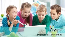  Presentation with smart - Cool new presentation theme with education kids - portrait of smart schoolgirls backdrop and a teal colored foreground