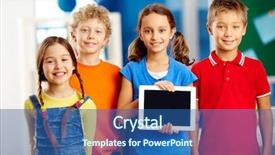  Presentation with smart - Cool new slide deck with education kids - portrait of smart schoolkids standing backdrop and a ocean colored foreground