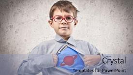  Presentation with child superhero - Colorful presentation enhanced with education kids dreams - child opening his shirt backdrop and a light blue colored foreground