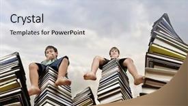  Presentation with children books - Presentation design featuring education kids dreams - children sitting on books background and a lemonade colored foreground