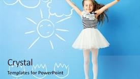  Presentation with drawing of pink lotus flower - Amazing presentation theme having education kids dreams - happy girl drawing backdrop and a light blue colored foreground