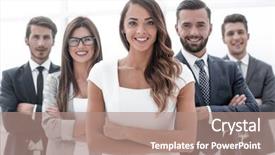  Presentation with young business woman smile show - Slides consisting of education leadership - young business woman in front background and a coral colored foreground