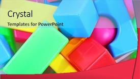  Presentation with plastic - Cool new PPT theme with education leadership block - colorful plastic toys close up backdrop and a light blue colored foreground