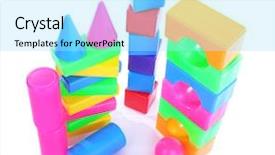  Presentation with bright colorful candy isolated - Presentation theme consisting of education leadership block - colorful plastic toys isolated background and a arctic colored foreground