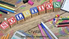  Presentation with solution - Presentation theme enhanced with education leadership block - solution word and office tools background and a coral colored foreground