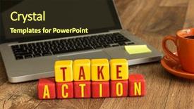  Presentation with cube - Slide set consisting of education leadership block - take action written background and a tawny brown colored foreground