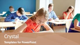  Presentation with test - Amazing presentation theme having education learning and people concept backdrop and a coral colored foreground