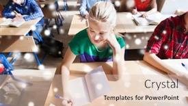  Presentation with learning - Beautiful PPT layouts featuring education learning and people concept - group of students with notebooks and books writing school test over snow backdrop and a lemonade colored foreground