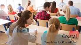  Presentation with cheating - Amazing PPT theme having education learning cheating and people backdrop and a coral colored foreground