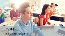  Presentation with learning - Amazing PPT theme having education learning and people concept backdrop and a light blue colored foreground