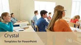  Presentation with learning - Beautiful presentation theme featuring education learning and people concept backdrop and a  colored foreground