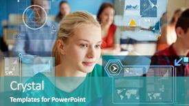  Presentation with teenage girl - Slide deck consisting of education learning and people concept background and a teal colored foreground