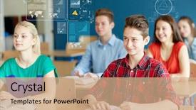  Presentation with virtual learning - Presentation theme having education learning statistics and people background and a  colored foreground