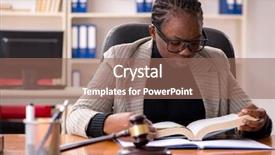  Presentation with elementary school black female career day technology - PPT theme consisting of education legislative - black female lawyer in courthouse background and a violet colored foreground