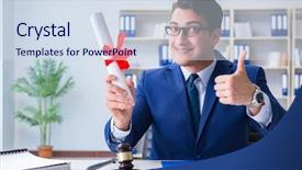  Presentation with legal - Audience pleasing PPT theme consisting of education legislative - laywer with diploma roll backdrop and a sky blue colored foreground