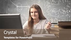  Presentation with teenage girl - Beautiful slide deck featuring education math - smiling teenage girl sitting backdrop and a violet colored foreground