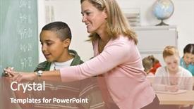  Presentation with math teacher - Cool new presentation theme with education math - teacher helping student at blackboard backdrop and a coral colored foreground