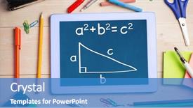  Presentation with math trigonometry - Colorful presentation design enhanced with education math - trigonometry against students table backdrop and a teal colored foreground