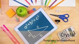  Presentation with math trigonometry - Slide set enhanced with education math - trigonometry against students table background and a coral colored foreground