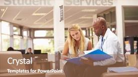  Presentation with college - Cool new slides with college student having meeting backdrop and a coral colored foreground