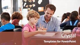  Presentation with young children at school - Audience pleasing slide set consisting of teacher and young school boy backdrop and a red colored foreground
