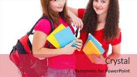  Presentation with college student money - Beautiful presentation theme featuring back school teenagers - two cute teenage college students backdrop and a  colored foreground