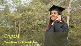  Presentation with cellular material - Slide deck having education moments - female graduate using a cellular background and a  colored foreground