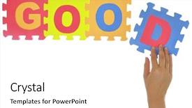  Presentation with education puzzle - Colorful PPT theme enhanced with education moments - hand forming word good backdrop and a white colored foreground