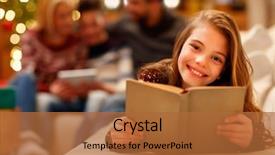  Presentation with children reading - Amazing presentation theme having education moments - little cute girl lying backdrop and a red colored foreground