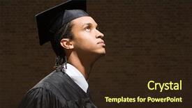  Presentation with hologram mesh human male - Audience pleasing slide set consisting of education moments - male graduate looking up backdrop and a wine colored foreground